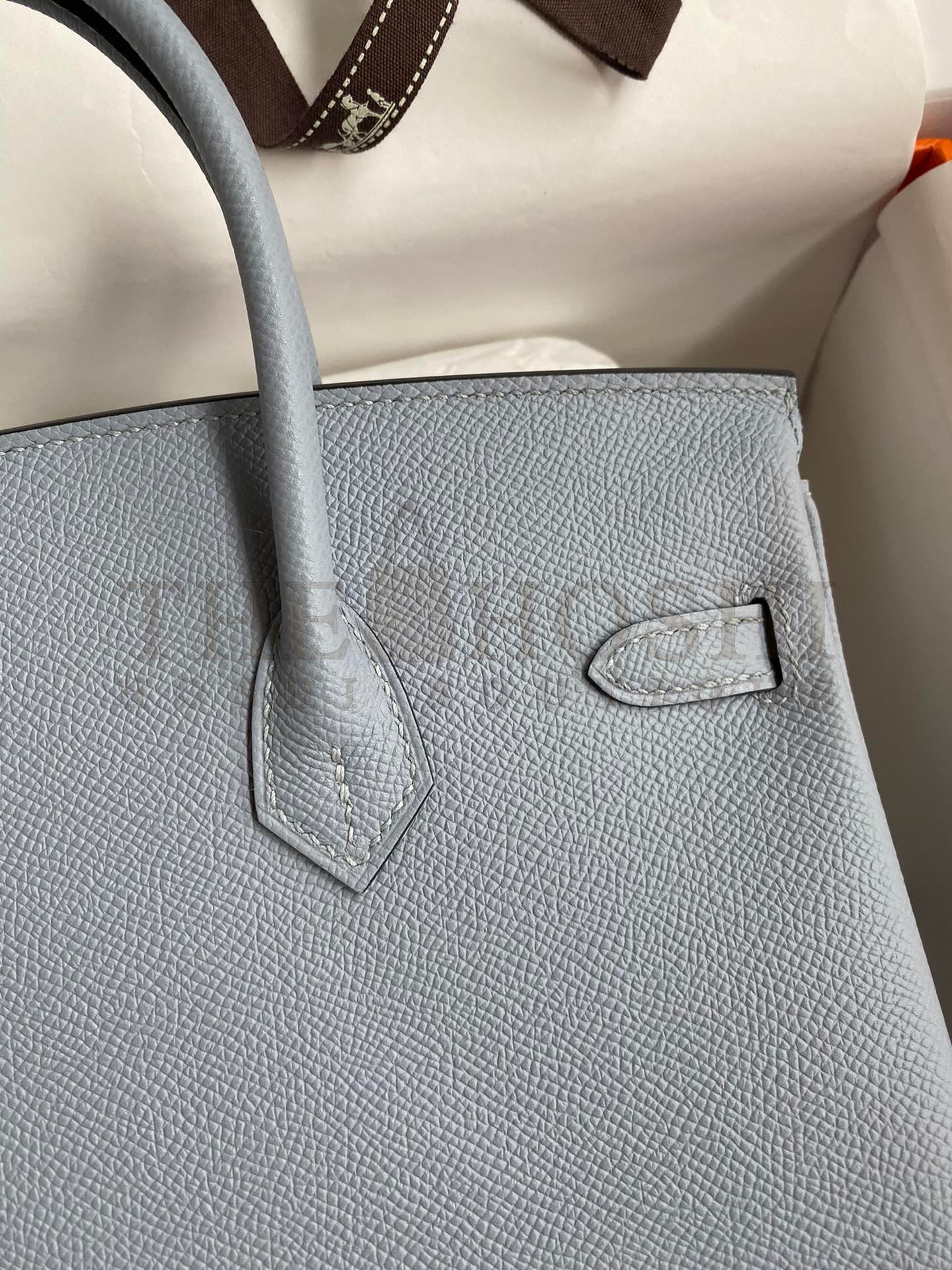 H**me5 Birkin 25 Retourne Handmade Bag In Blue Lin Epsom Calfskin Master Quality