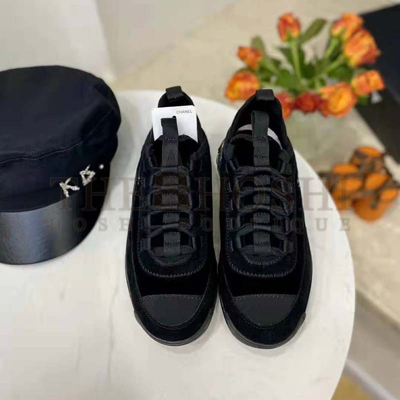 Ch**el Women Sneakers Suede Calfskin Velvet &amp; Grosgrain Black Master Quality