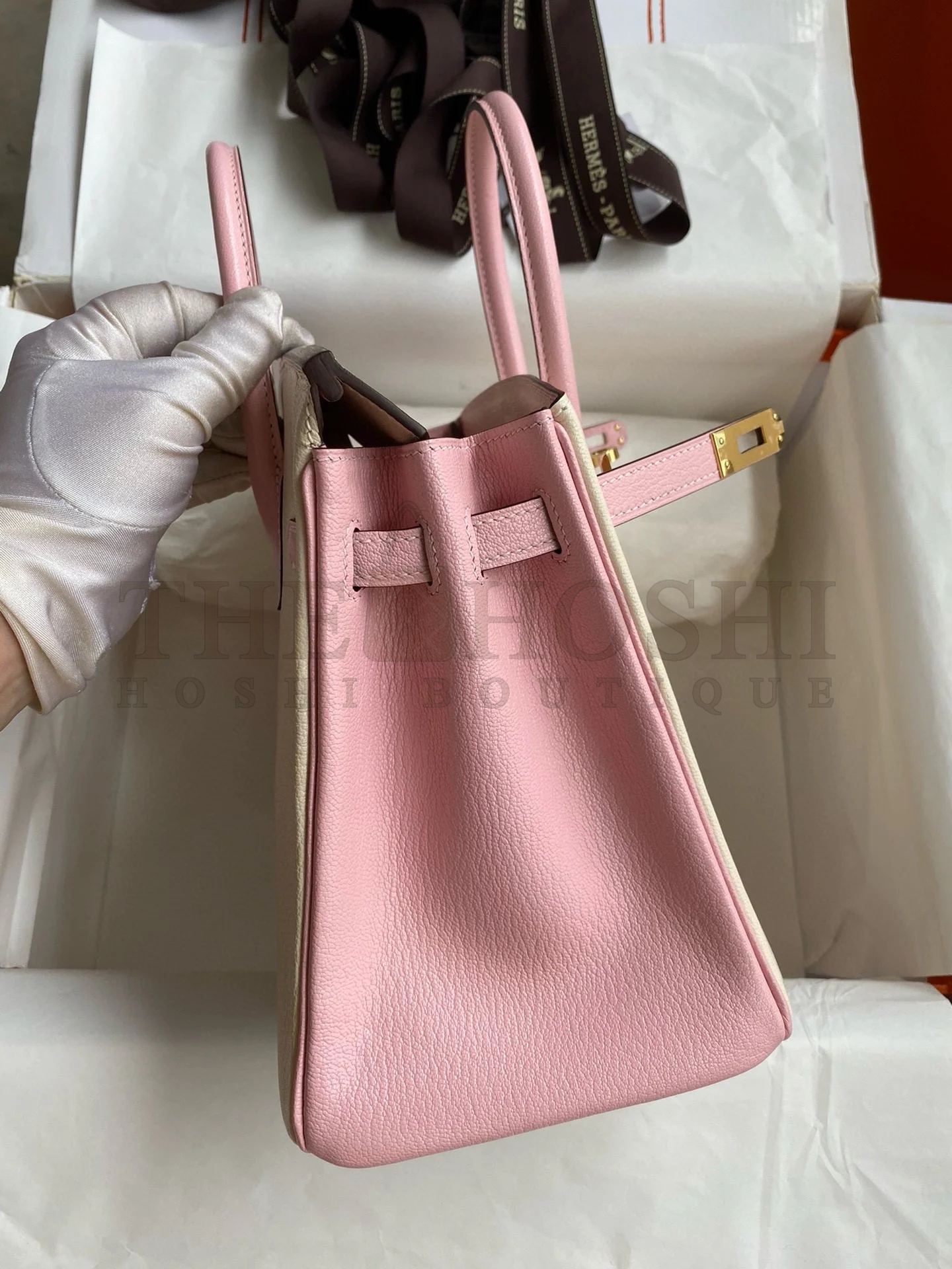 H**me5 HSS Birkin 25 Bicolor Bag in Craie and Pink Chevre Mysore Leather Master Quality