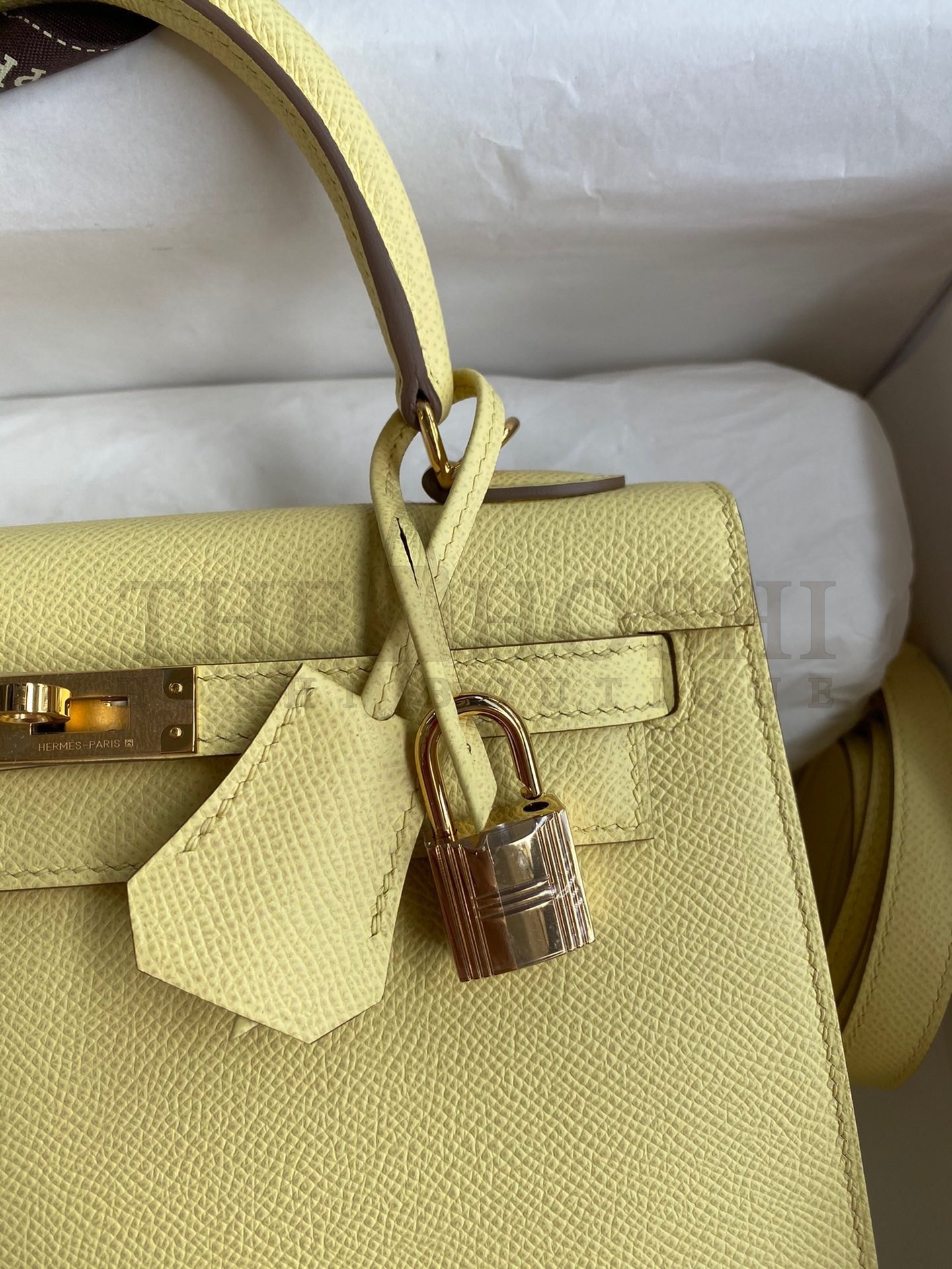 H**me5 Epsom Kelly 25cm Sellier Handmade Jaune Poussin Bag Master Quality