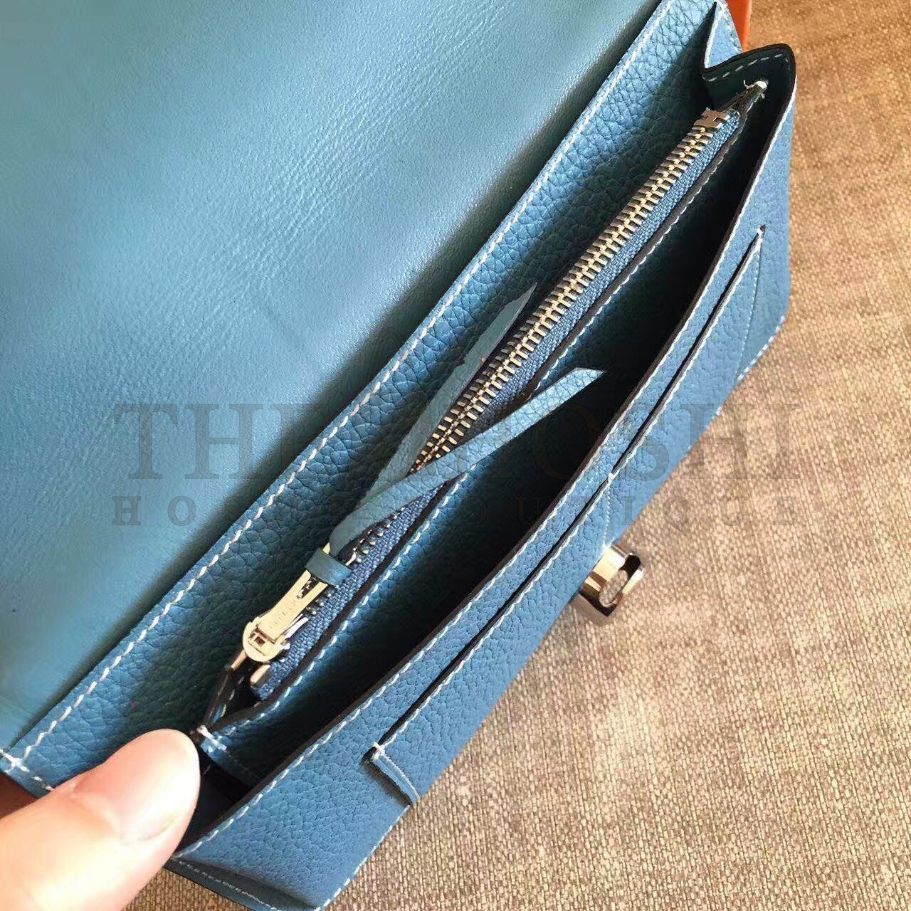 H**me5 Dogon Duo Wallet in Blue Jean Clemence Leather Master Quality