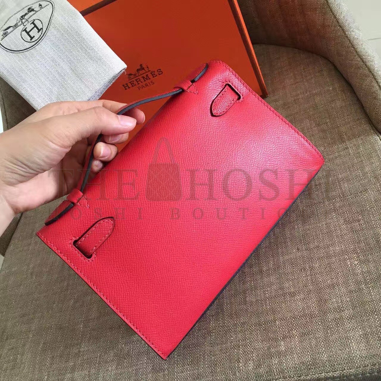 H**me5 Red Kelly Pochette Epsom Handmade Bag Master Quality