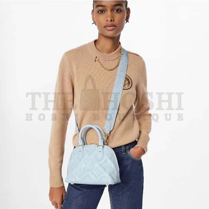 L0vis Vvtt0n LV Women Alma BB Handbag Blue Quilted Embroidered Smooth Calf Leather Master Quality