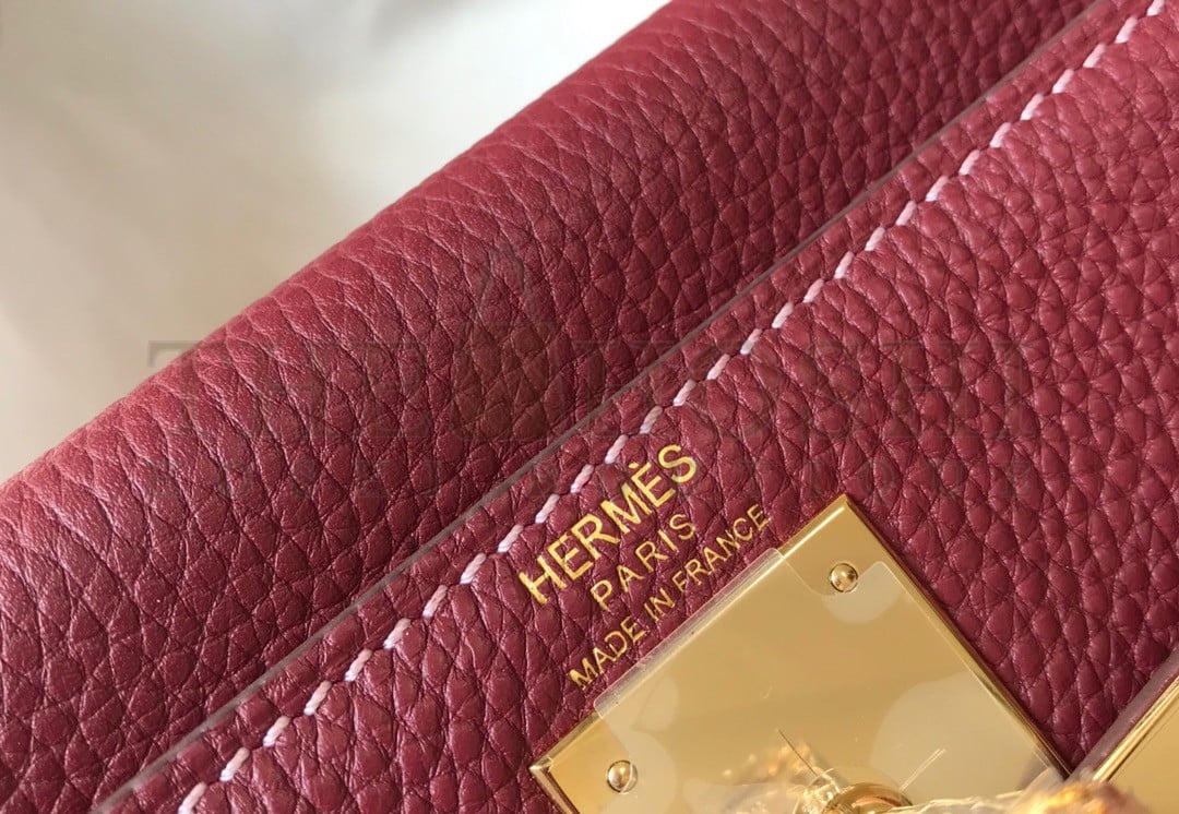 H**me5 Kelly 28cm Retourne Bag in Bordeaux Clemence Leather GHW Master Quality
