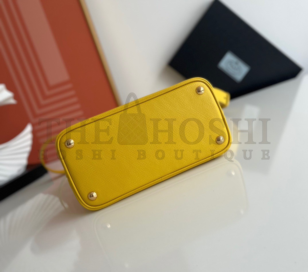 Pra*a Double Mini Bag In Yellow Saffiano Leather Master Quality