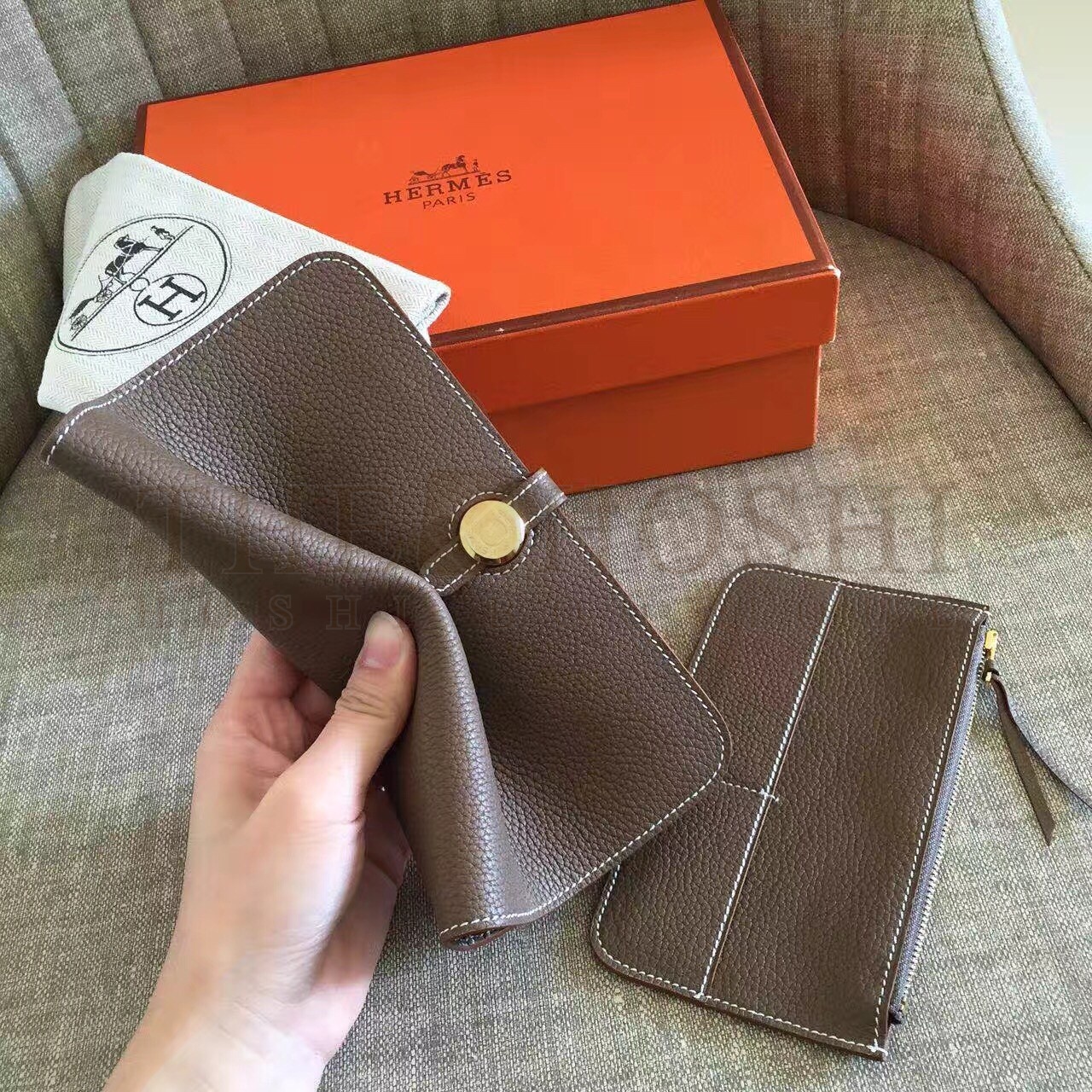 H**me5 Taupe Grey Dogon Duo Combined Wallet Master Quality