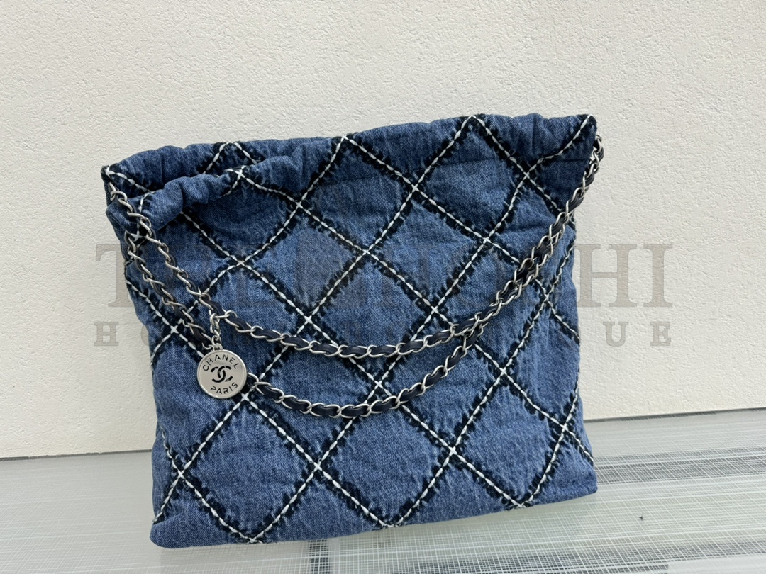 Ch**el Women CC 22  Handbag Stitched Denim Silver Metal Blue 20cm and 36cm Master Quality