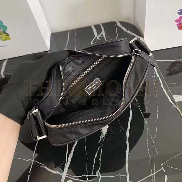 Pra*a Unisex Re-Nylon Saffiano Shoulder Bag Zipper Closure Fabric Leather Master Quality