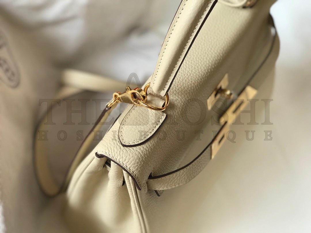 H**me5 Kelly 25cm Retourne Bag in Craie Clemence Leather GHW Master Quality