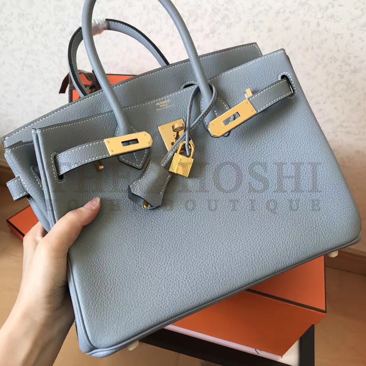 H**me5 Blue Lin Birkin 30cm Clemence Handmade Bag Master Quality
