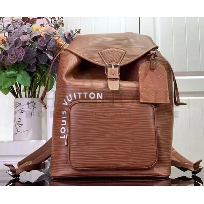 L0vis Vvtt0n LV Unisex Montsouris Backpack Cognac Calf Leather Drawstring Magnetic Closure Handle Master Quality