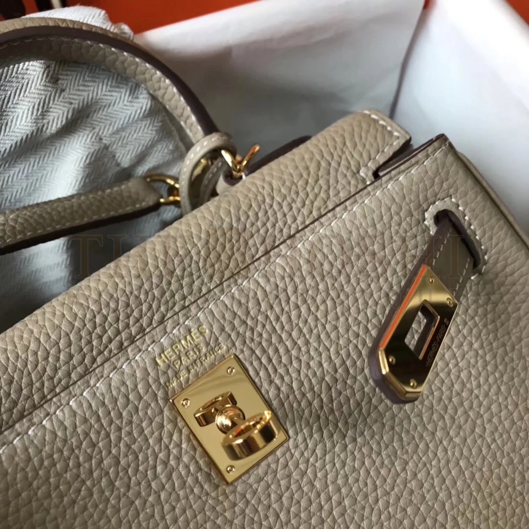 H**me5 Kelly 20cm Bag In Grey Clemence Leather GHW Master Quality