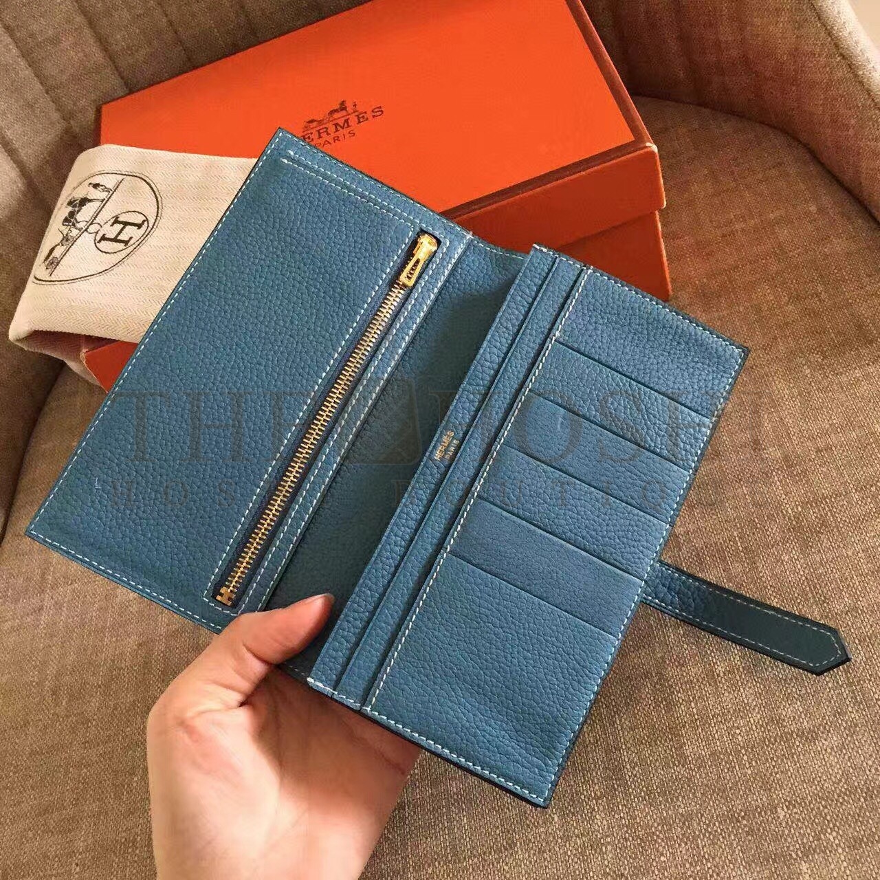 H**me5 Blue Jean Clemence Bearn Gusset Wallet Master Quality