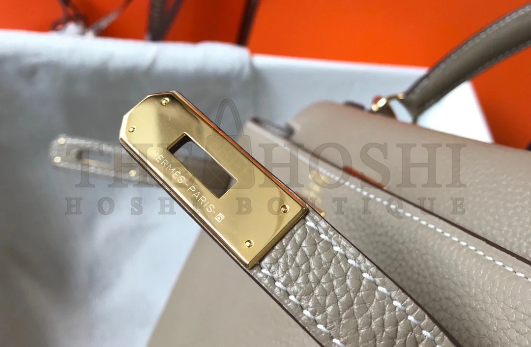 H**me5 Kelly 25cm Retourne Bag in Tourterelle Clemence Leather GHW Master Quality