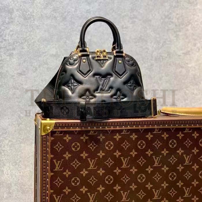 L0vis Vvtt0n LV Women Alma BB Handbag Black Quilted Embroidered Smooth Calf Leather Master Quality