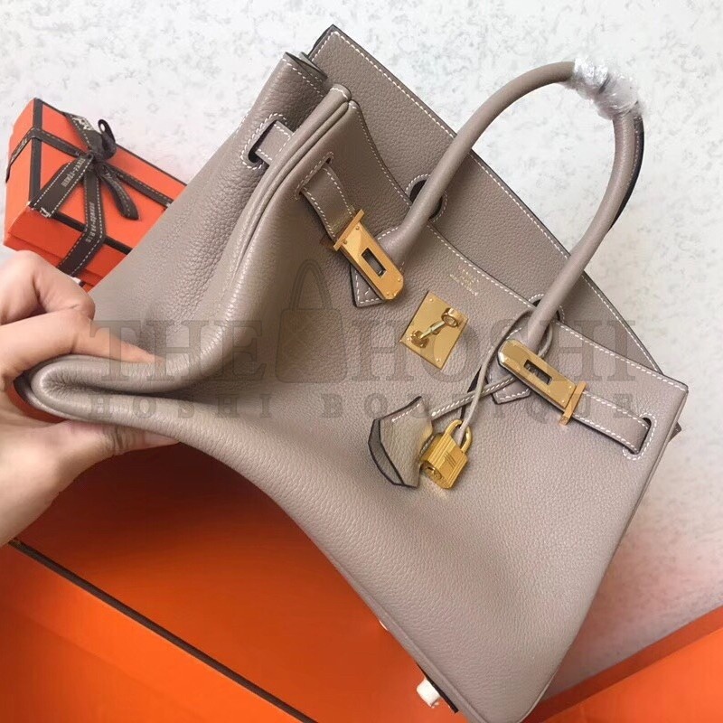 H**me5 Grey Birkin 30cm Clemence Handmade Bag Master Quality