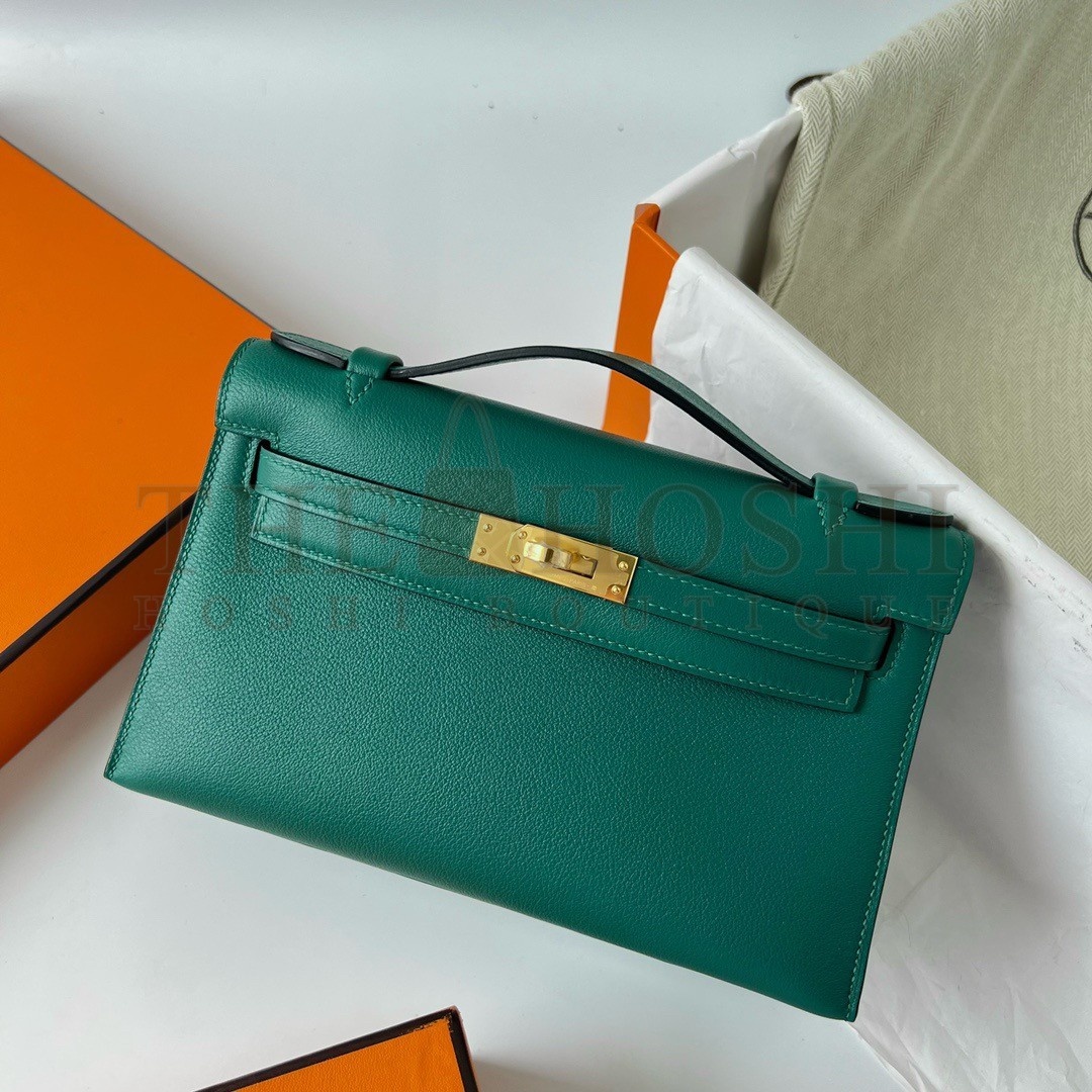 H**me5 Kelly Pochette Handmade Bag In Malachite Swift Calfskin Master Quality