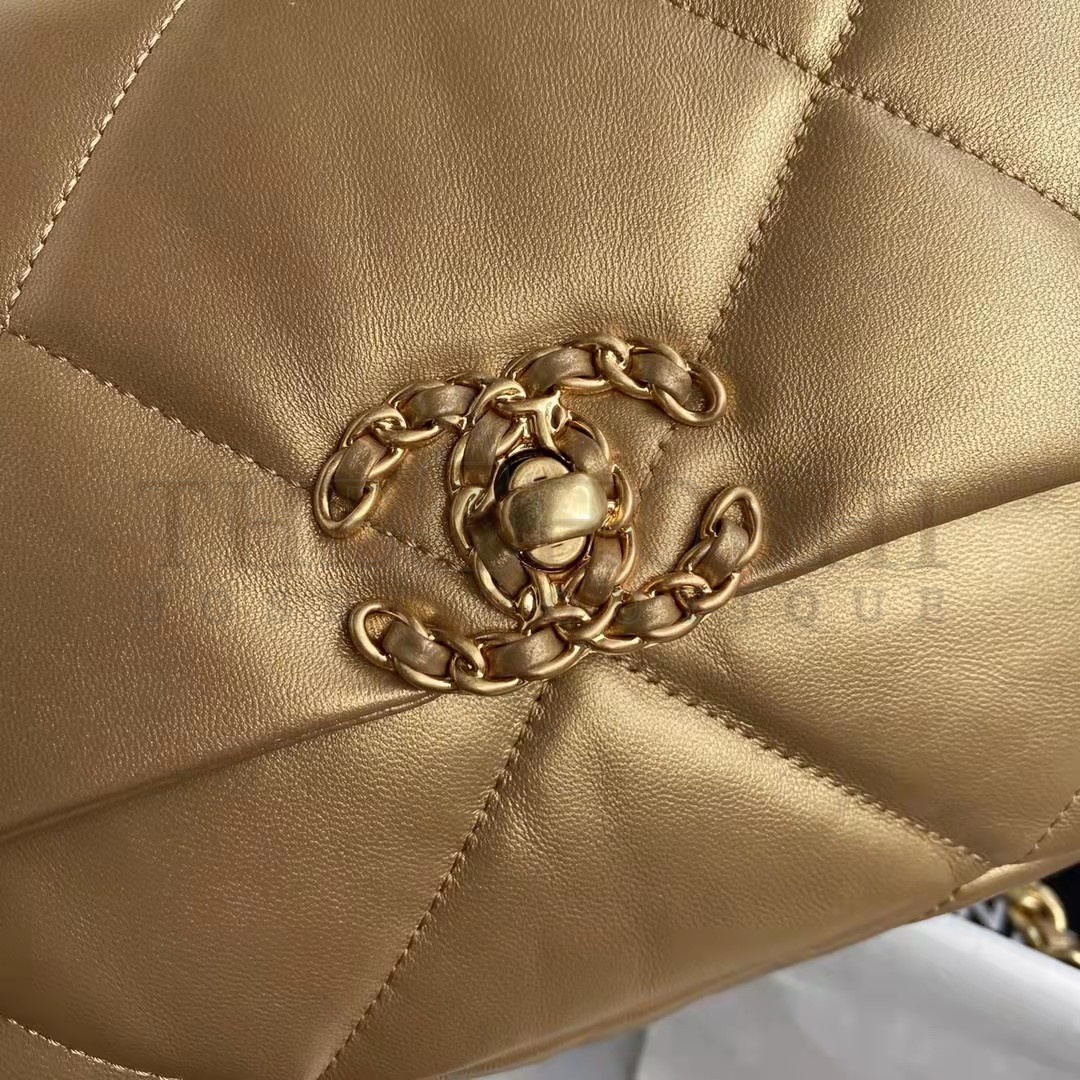 Ch**el CC Women 19 Handbag Metallic Lambskin Gold Silver Tone Gold Bag Master Quality