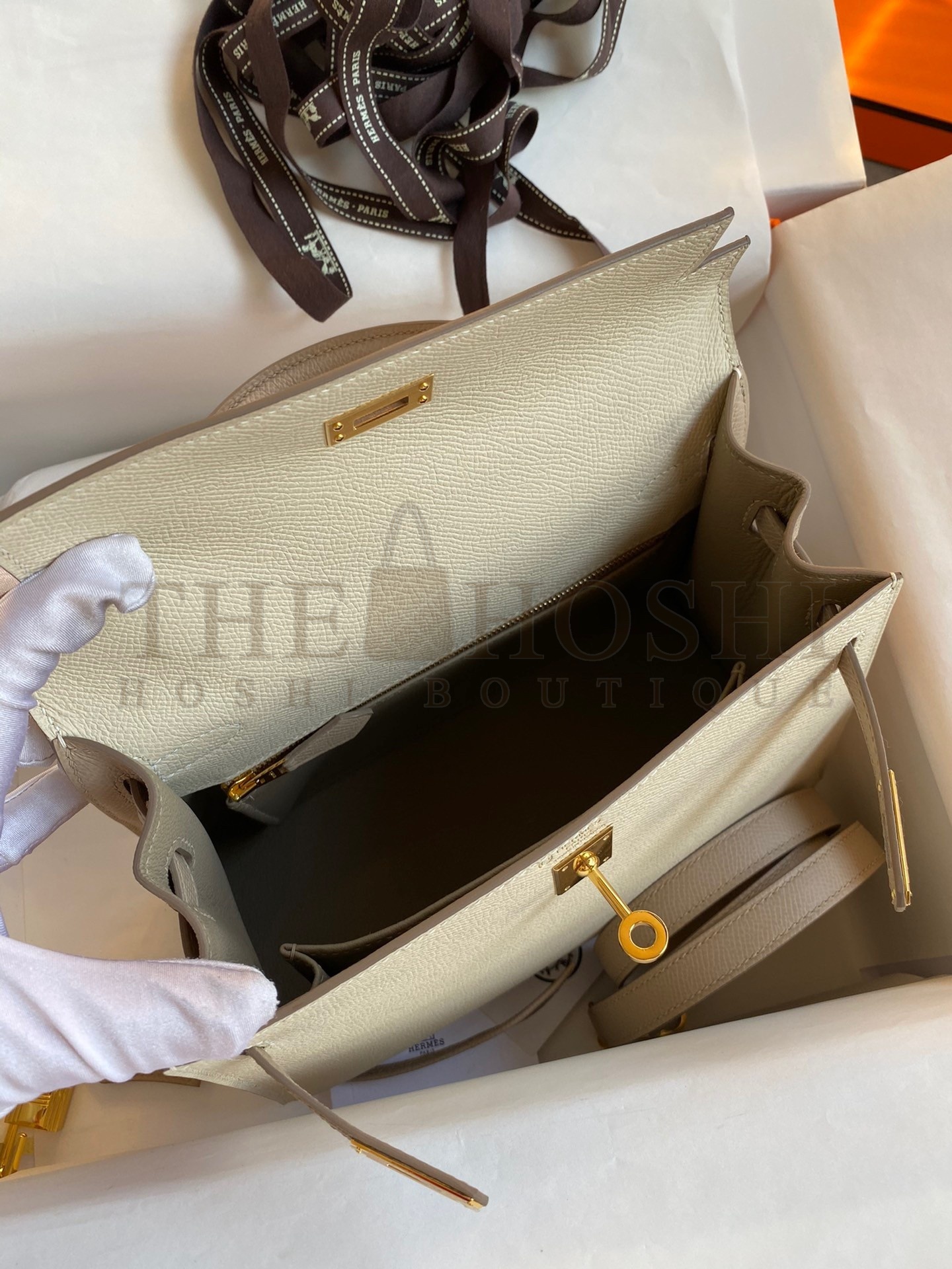 H**me5 Kelly Sellier 25 Bicolor Bag in Craie and Trench Epsom Calfskin Master Quality