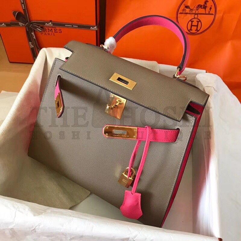 H**me5 Bicolor Epsom Kelly 28cm Taupe Handmade Bag Master Quality