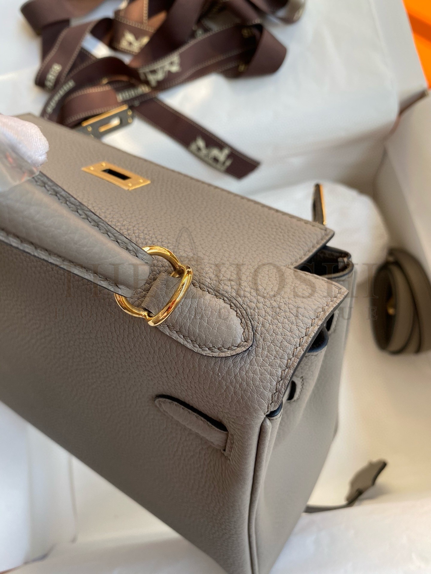 H**me5 Kelly Retourne 25 Handmade Bag In Gris Meyer Clemence Leather Master Quality