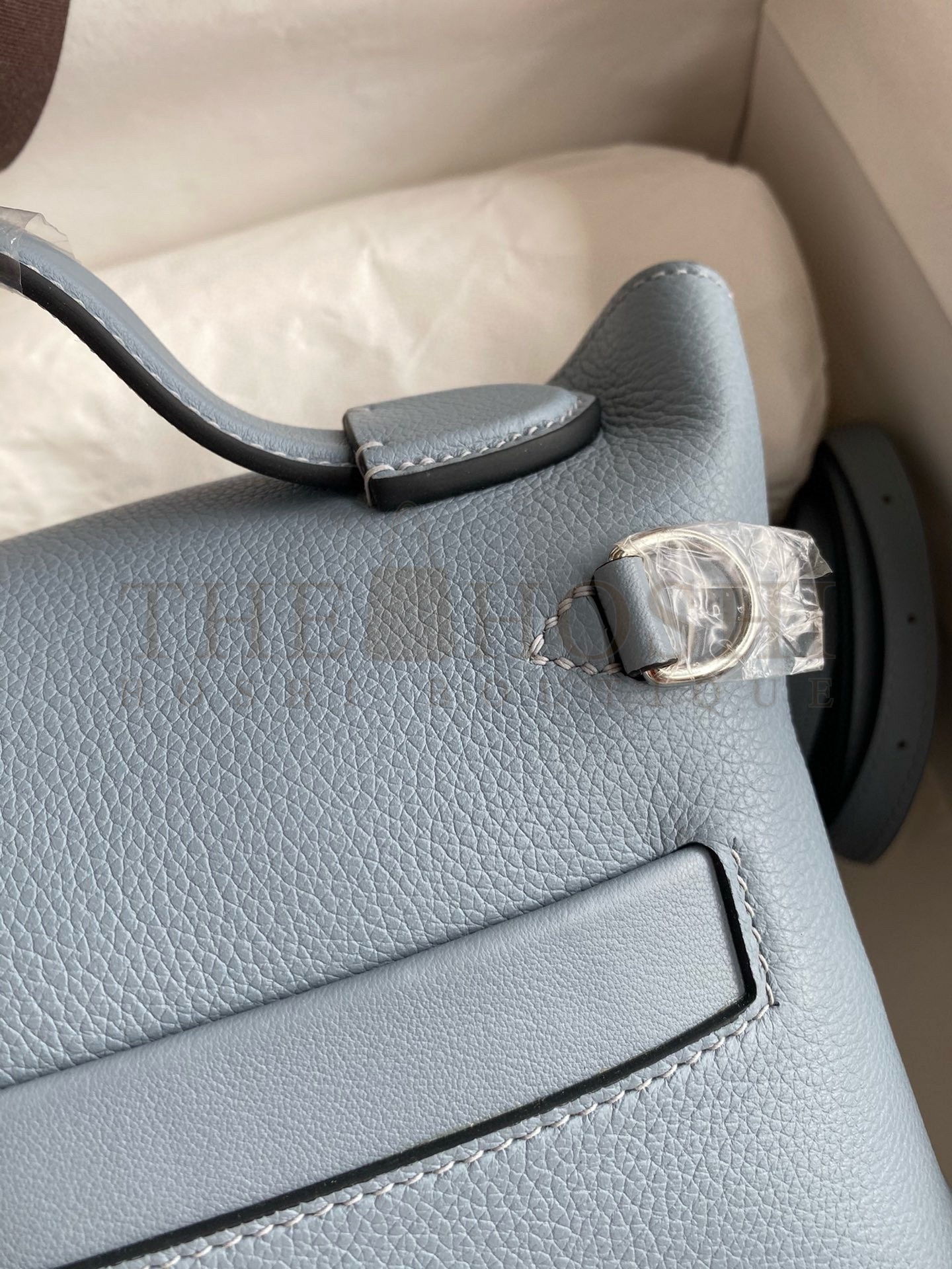 H**me5 24/24 Mini 21 Handmade Bag in Blue Lin Evercolor Leather Master Quality