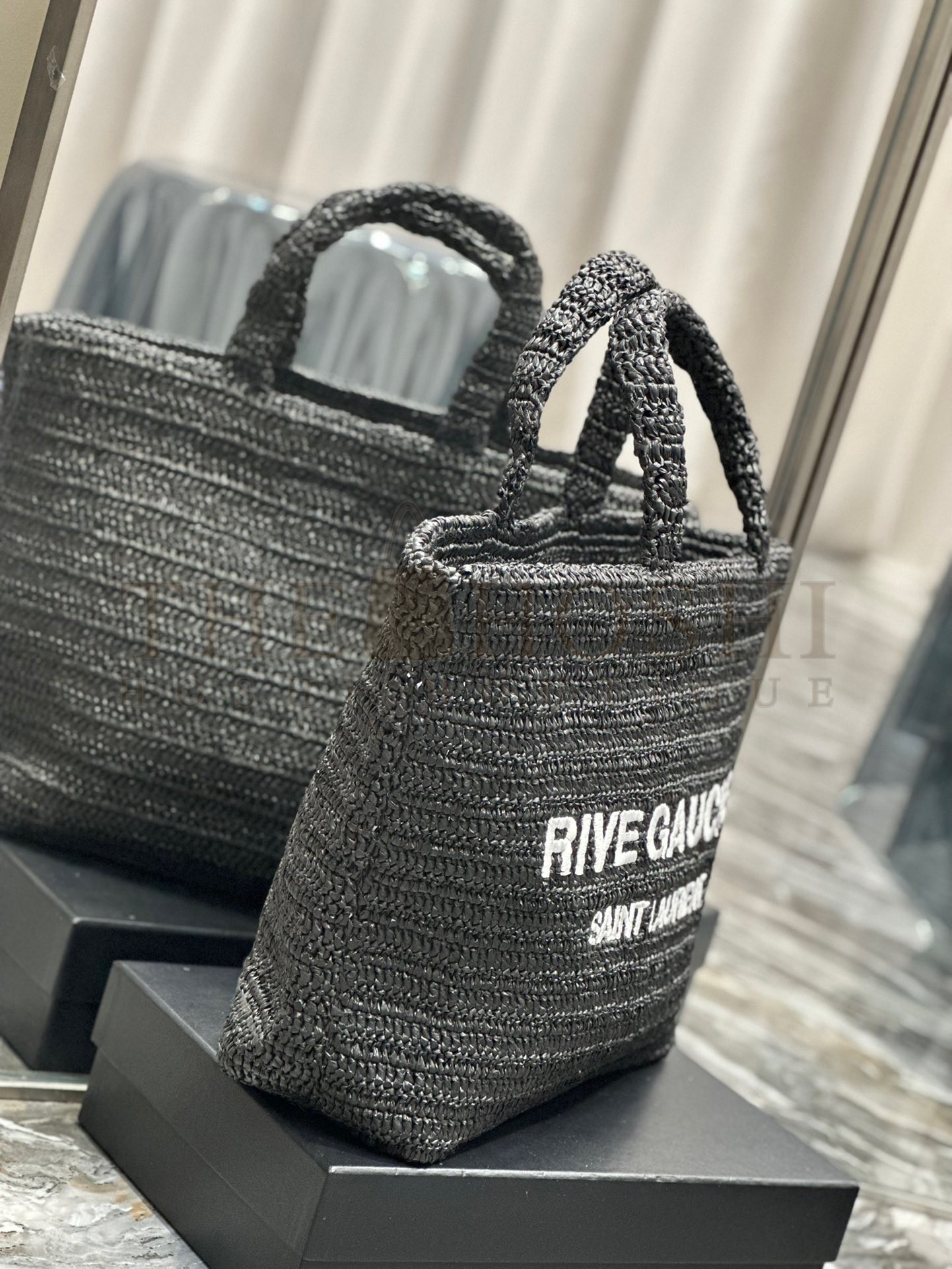 Sa1nt Lau*nt Rive Gauche Tote Bag in Black Raffia Crochet Master Quality