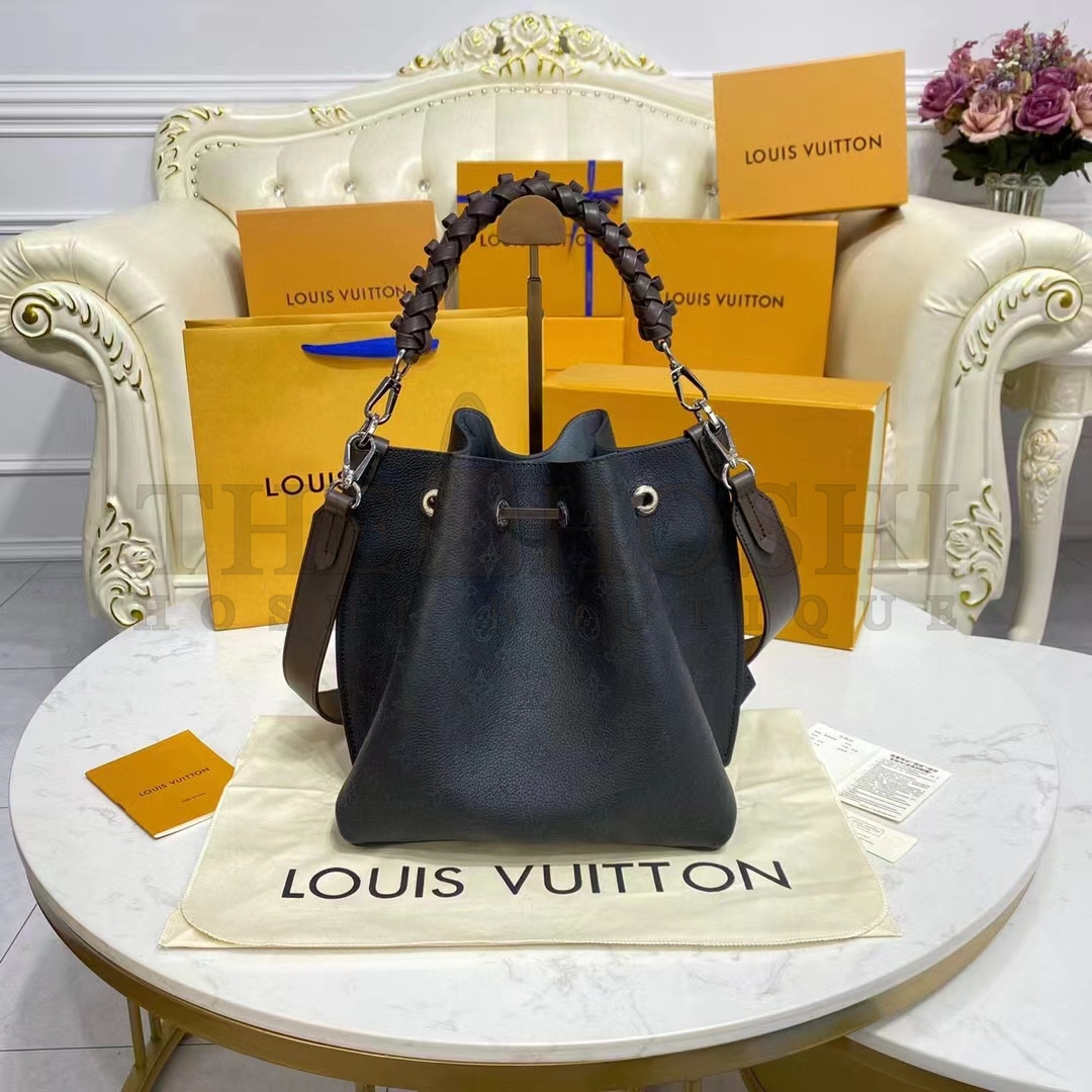 L0vis Vvtt0n LV Women Muria Bucket Bag Black Mahina Perforated Calf Leather Master Quality