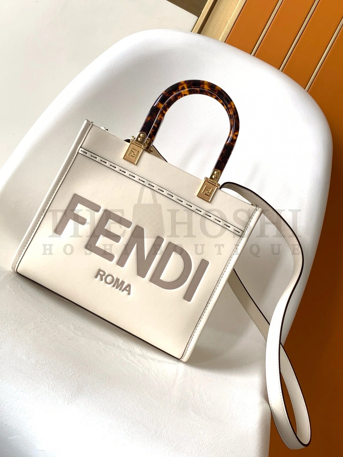 F**di Sunshine Small Tote Bag In White Calfskin Master Quality