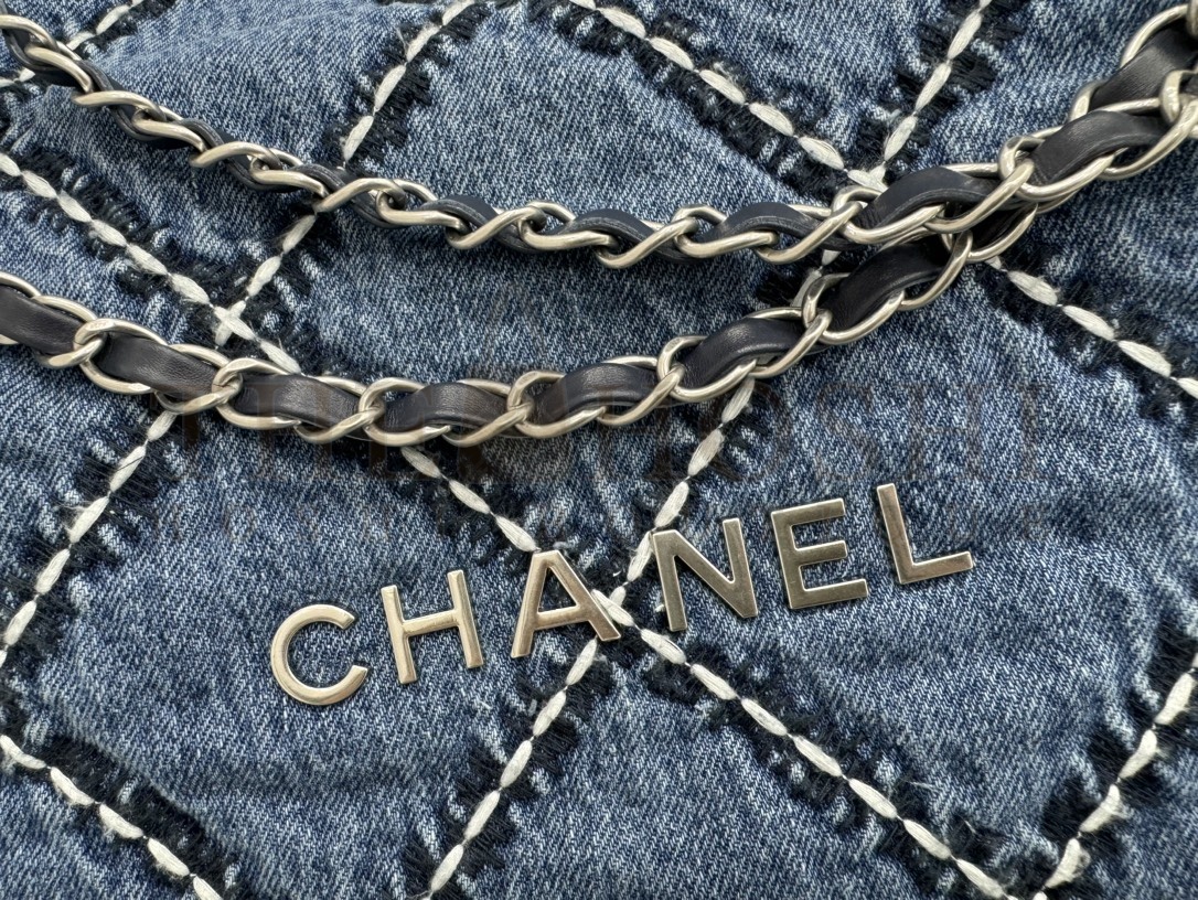Ch**el Women CC 22  Handbag Stitched Denim Silver Metal Blue 20cm and 36cm Master Quality