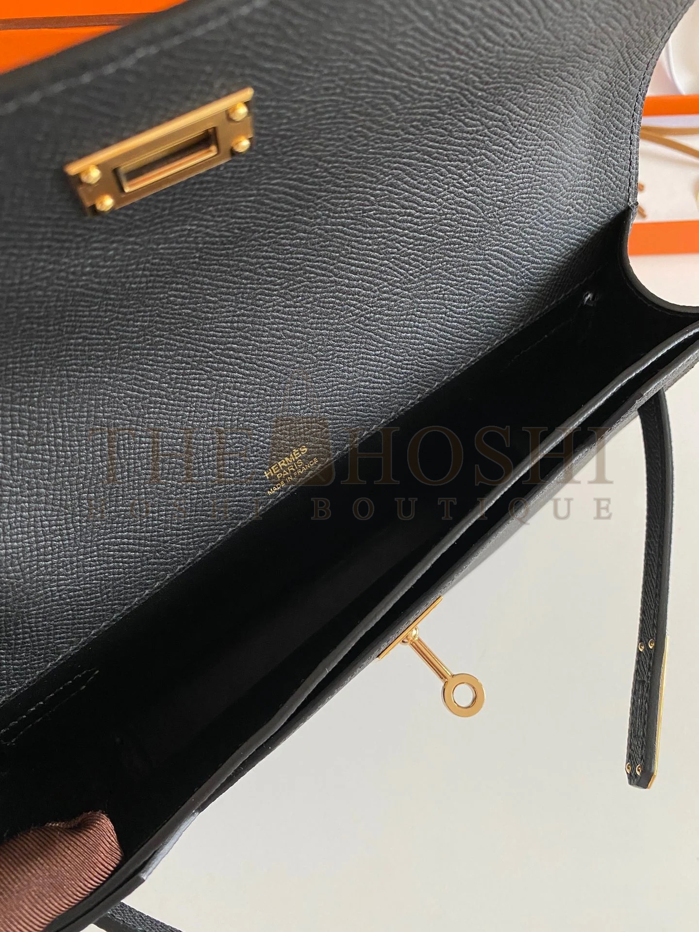 H**me5 Kelly Depeches 25 Pouch in Black Epsom Calfskin Master Quality