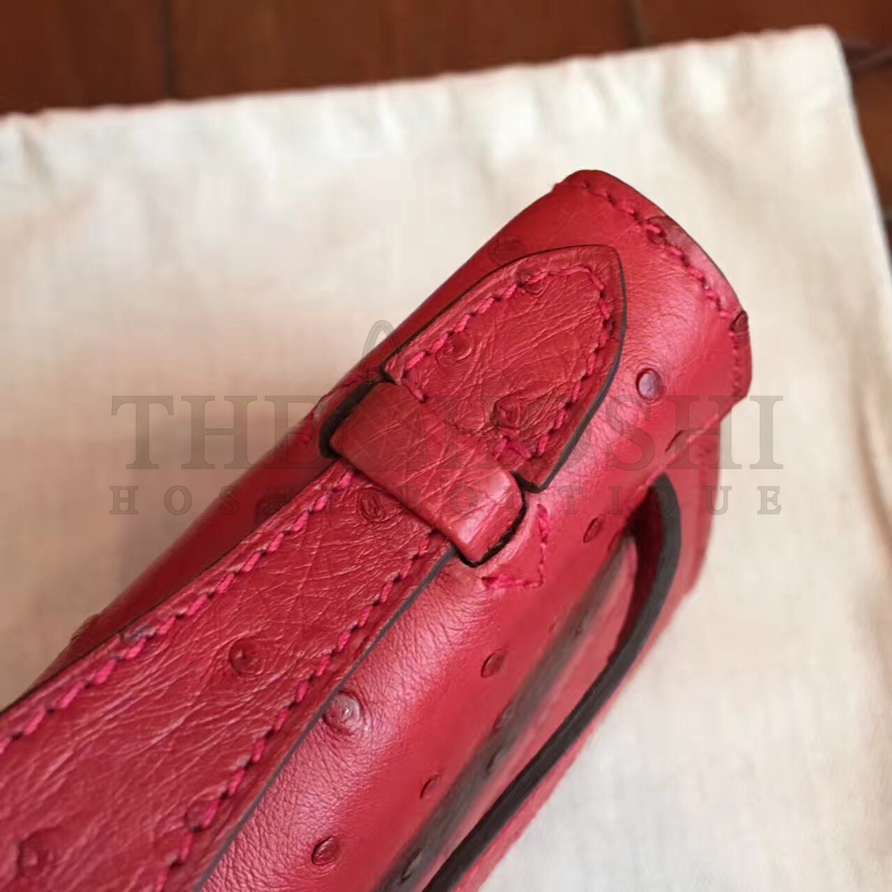 H**me5 Red Kelly Pochette Ostrich Handmade Bag Master Quality