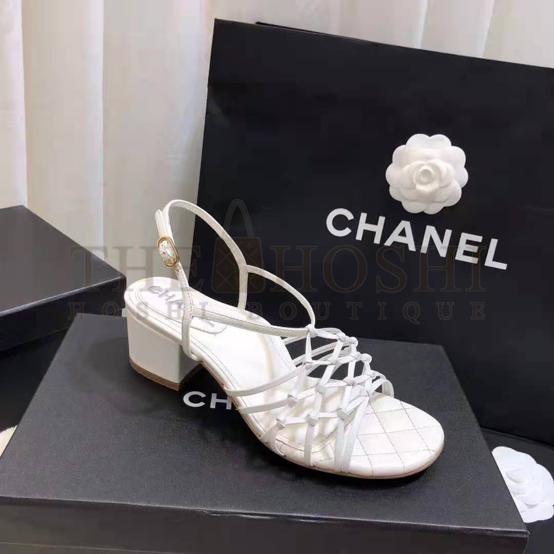 Ch**el Women Sandals Lambskin White 5 cm Heel Master Quality