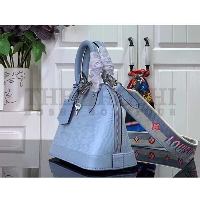 L0vis Vvtt0n LV Women Alma BB Handbag Cloud Blue Epi Grained Smooth Cowhide Leather Master Quality