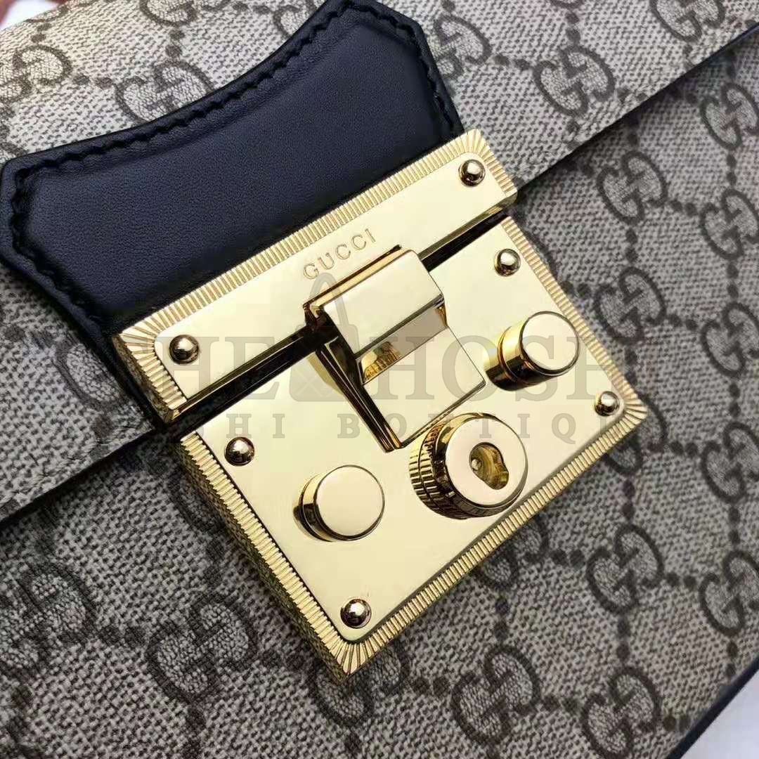 Gvc*1 GG Women Padlock GG Small Bamboo Shoulder Bag in Beige/Ebony GG Svp*me Canvas Master Quality