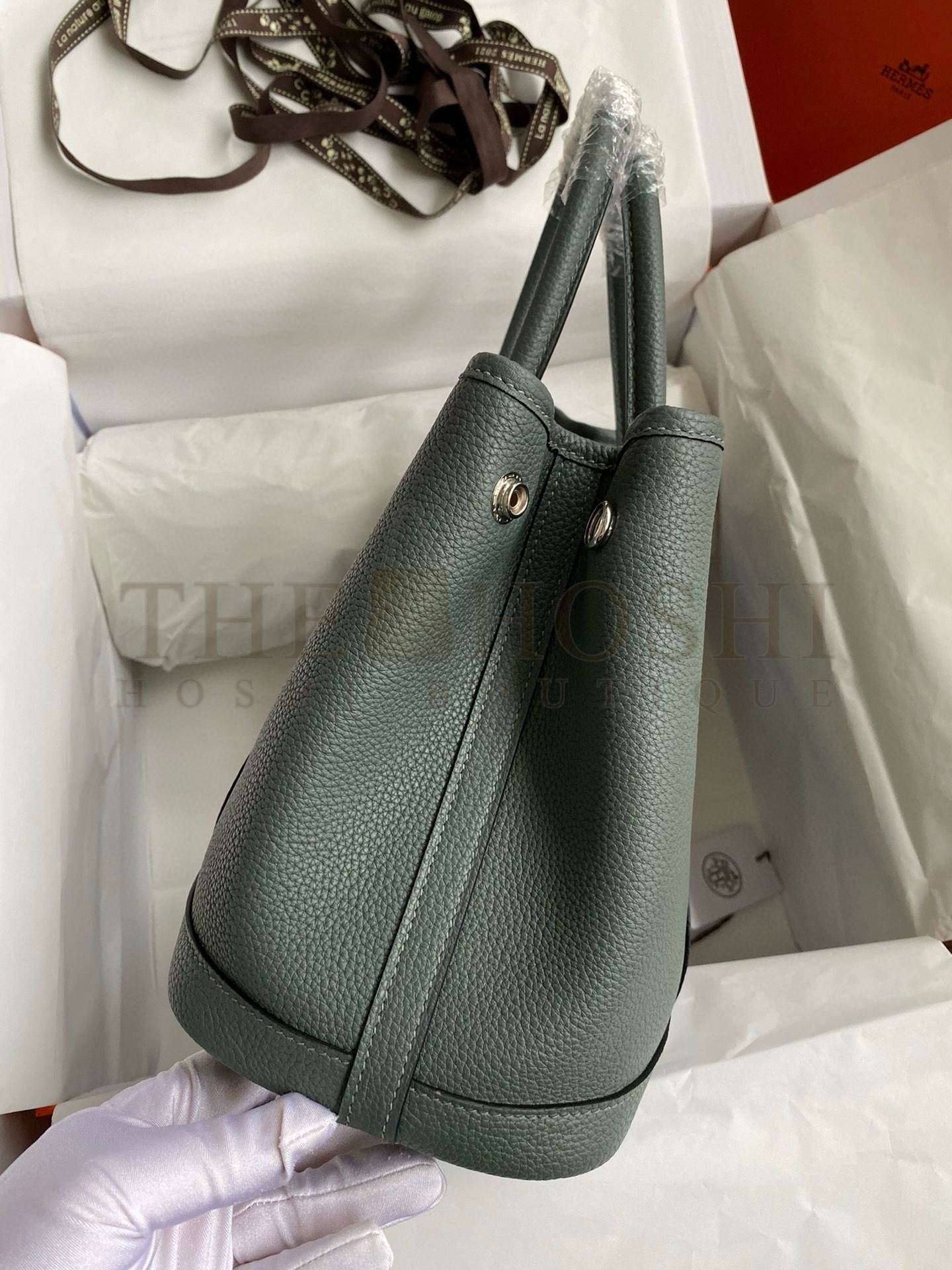 H**me5 Garden Party 30 Handmade Bag in Vert Amande Clemence Leather Master Quality
