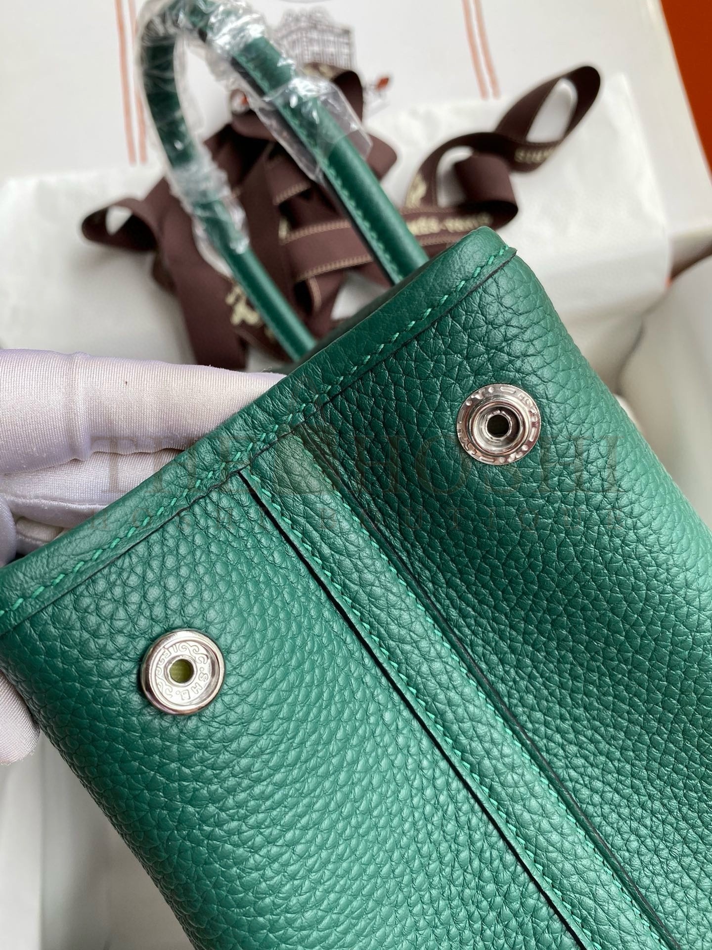 H**me5 Garden Party 30 Handmade Bag in Malachite Clemence Leather Master Quality