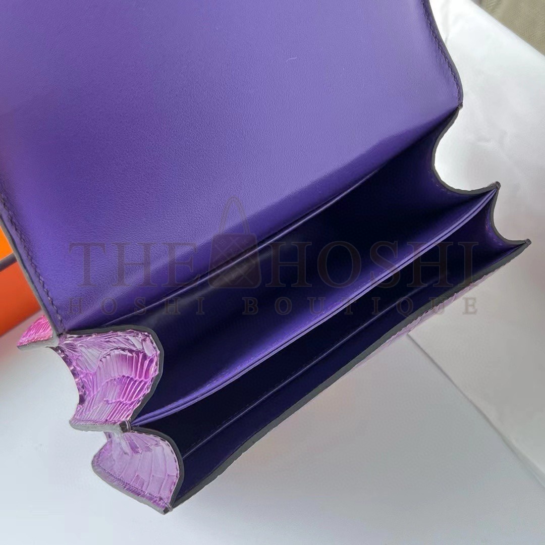 H**me5 Constance 18 Handmade Bag In Purple Shiny Alligator Leather Master Quality