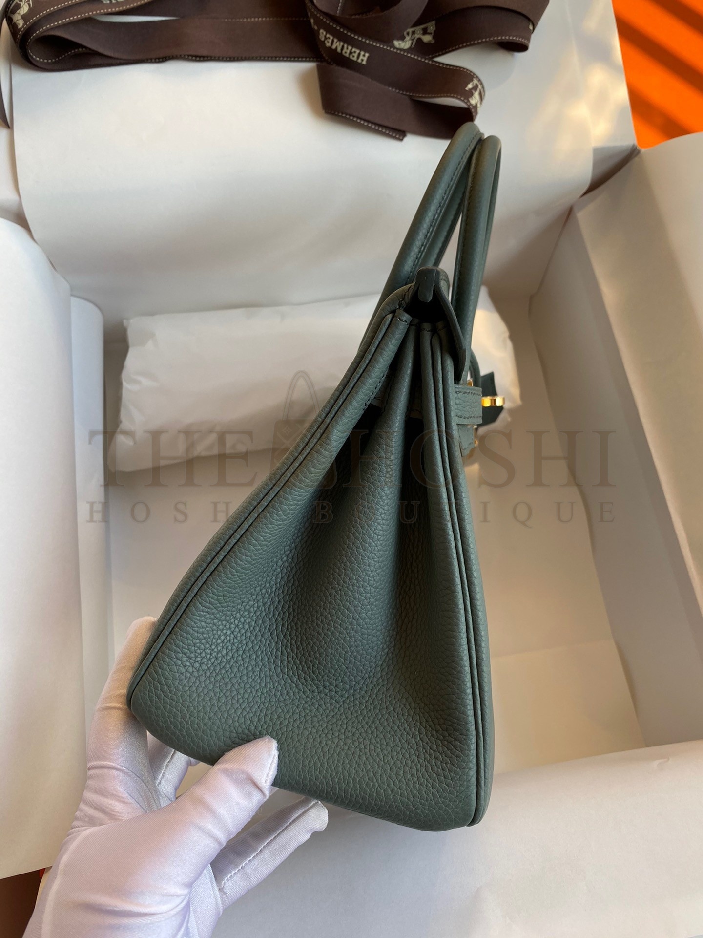 H**me5 Birkin 25 Retourne Handmade Bag In Vert Amande Clemence Leather Master Quality