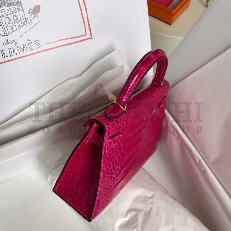 H**me5 Rose Red Alligator Crocodile Kelly Mini II Handmade Bag Master Quality