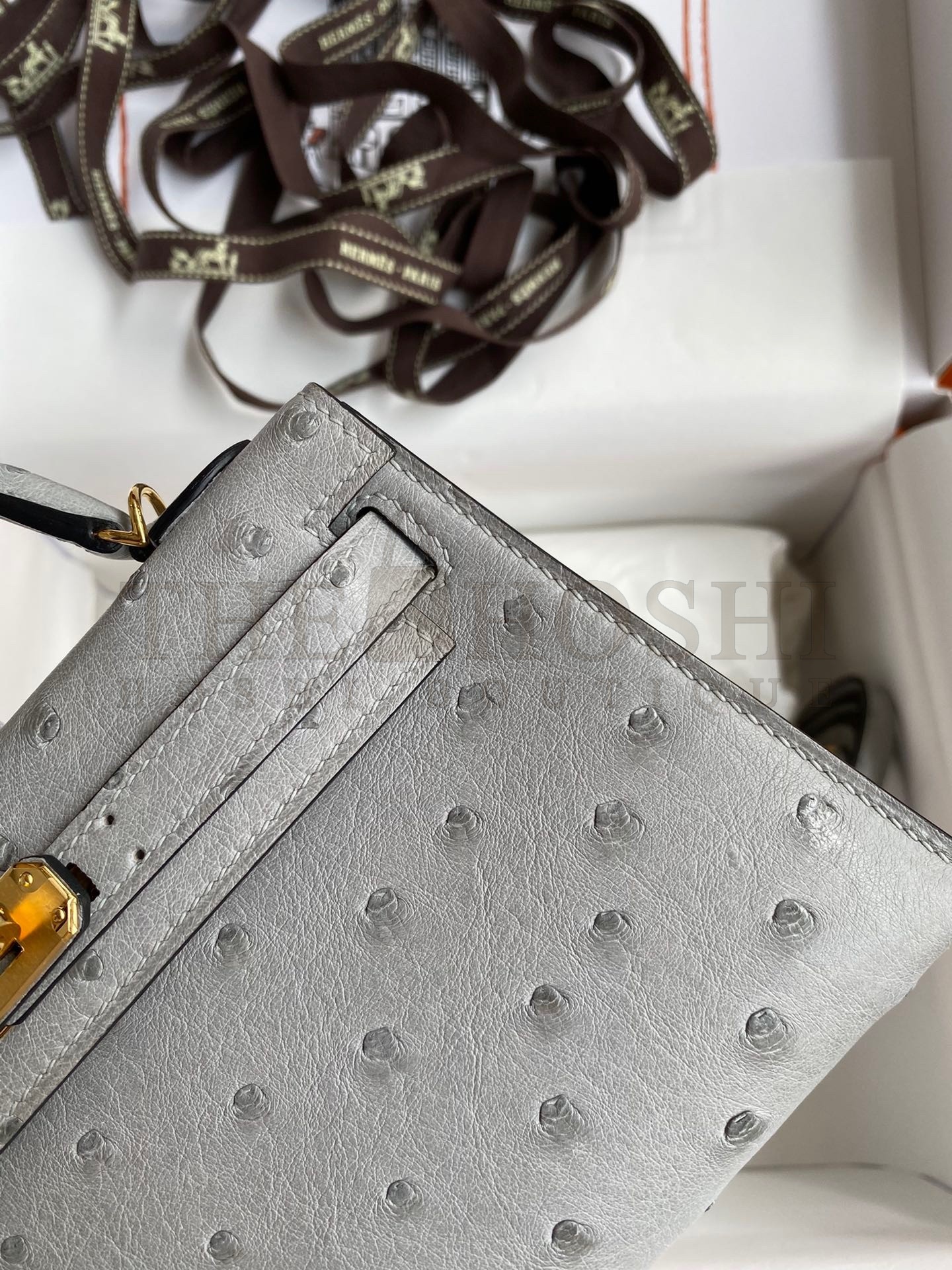 H**me5 Kelly Mini II Sellier Handmade Bag In Bleu Glacier Ostrich Leather Master Quality