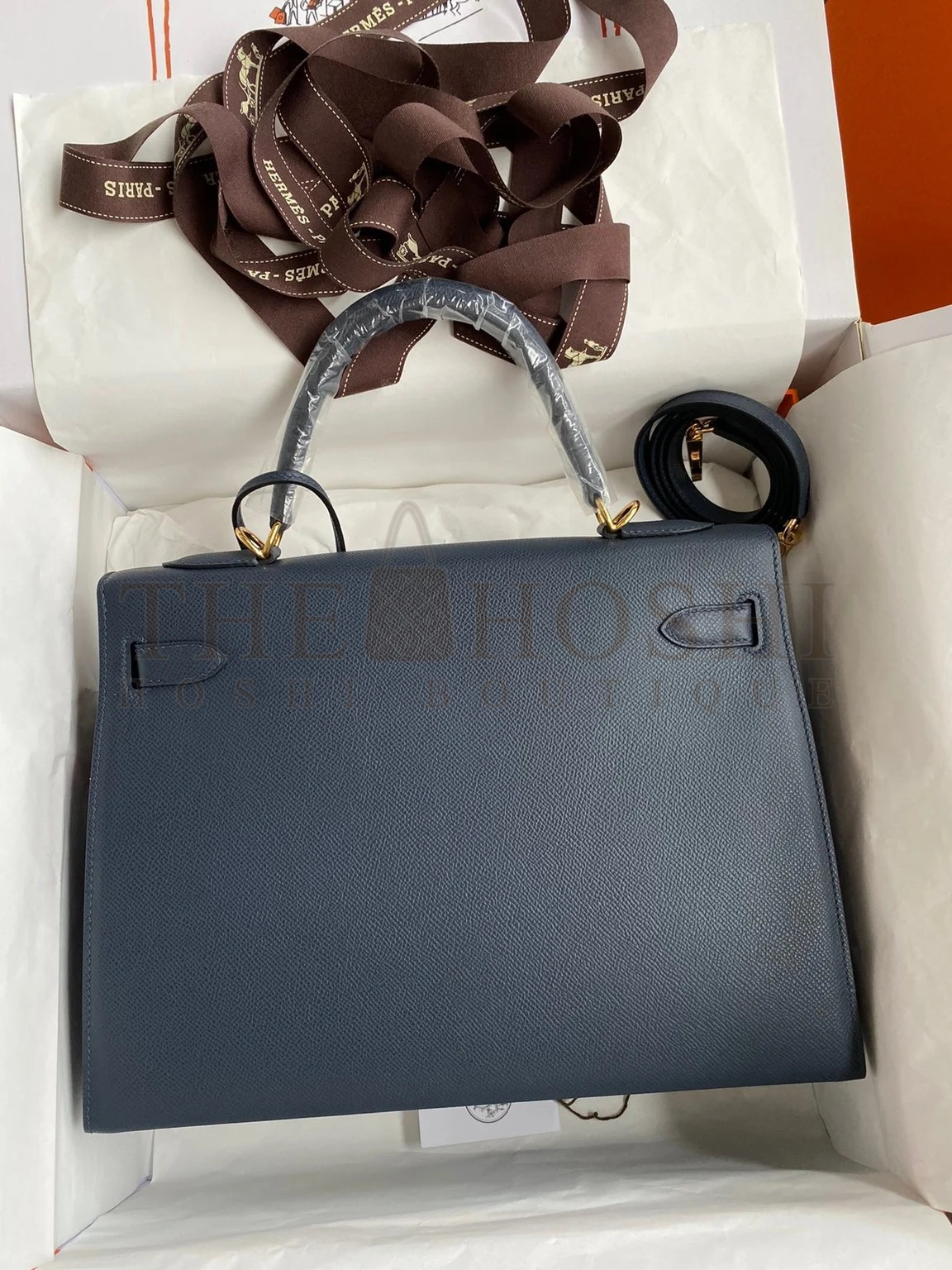 H**me5 Kelly Sellier 32 Handmade Bag In Blue Indigo Epsom Calfskin Master Quality