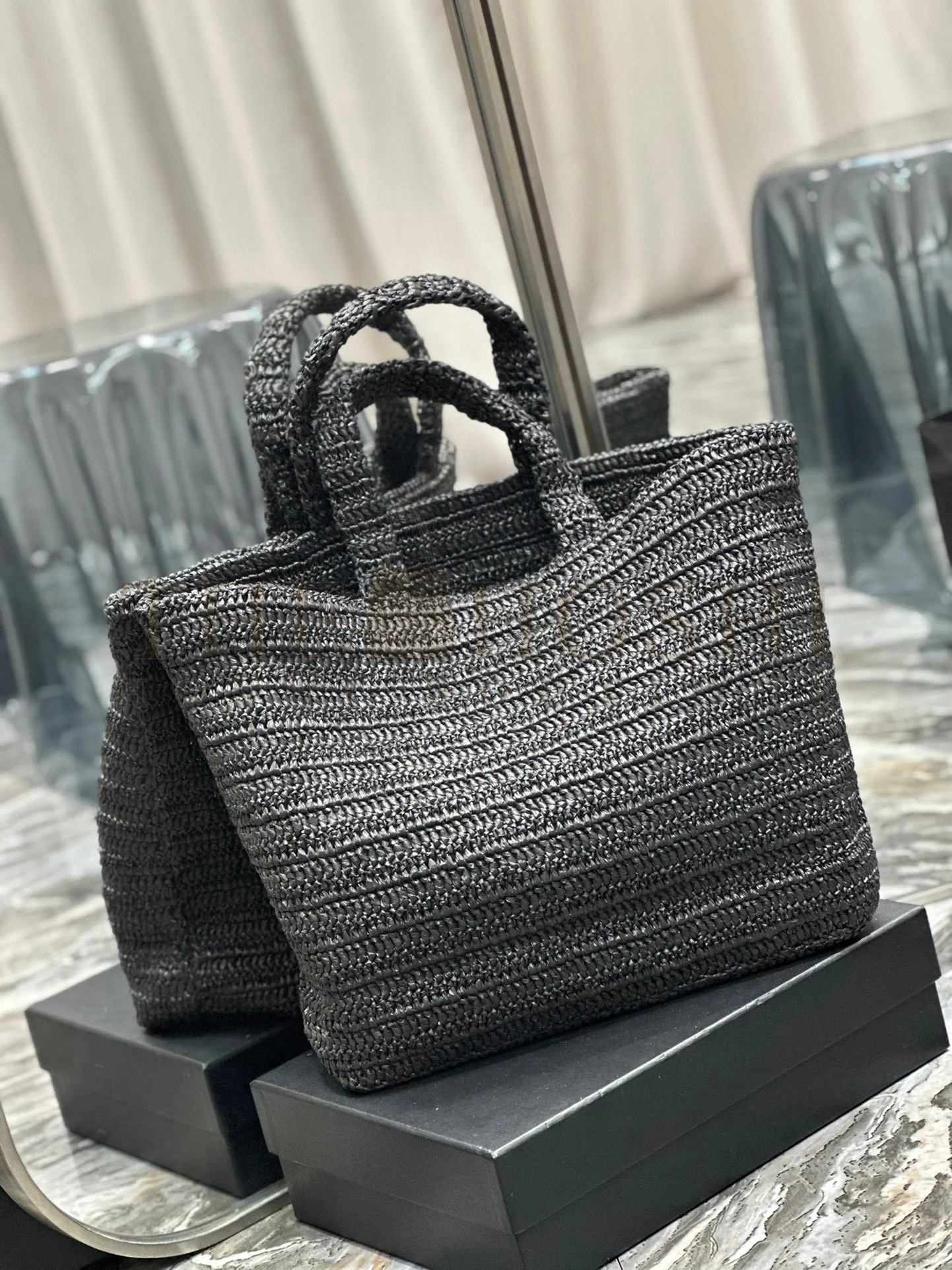 Sa1nt Lau*nt Rive Gauche Tote Bag in Black Raffia Crochet Master Quality