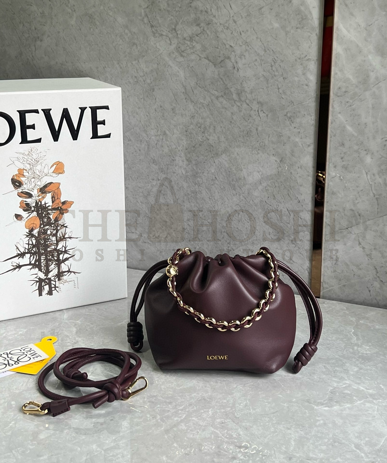 L0ew* Mini Flamenco Purse Bag in Burgundy Nappa Lambskin Master Quality