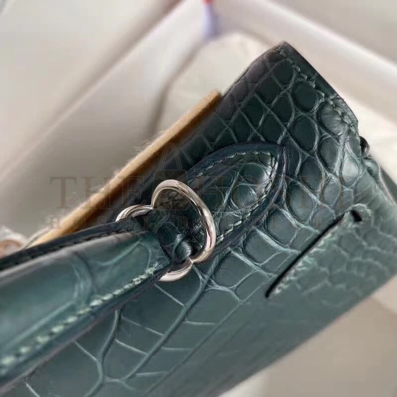 H**me5 Vert Cypres Kelly 28cm Matte Alligator Crocodile Skin Bag Master Quality