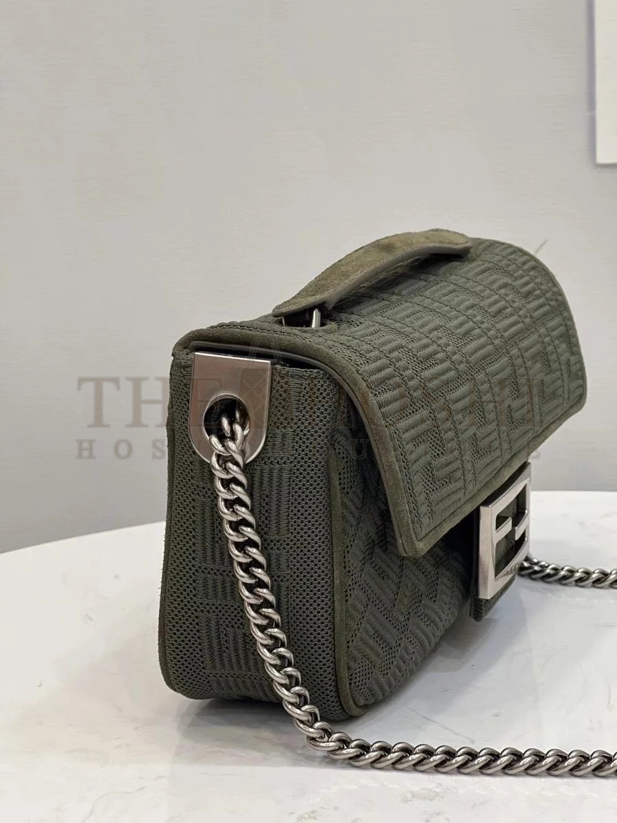F**di Baguette Chain Midi Bag In Green FF Fabric Master Quality