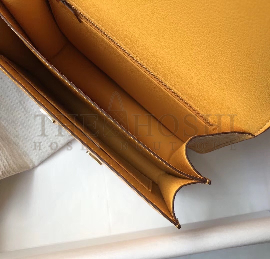 H**me5 Constance 24cm Bag In Yellow Embossed Crocodile Master Quality