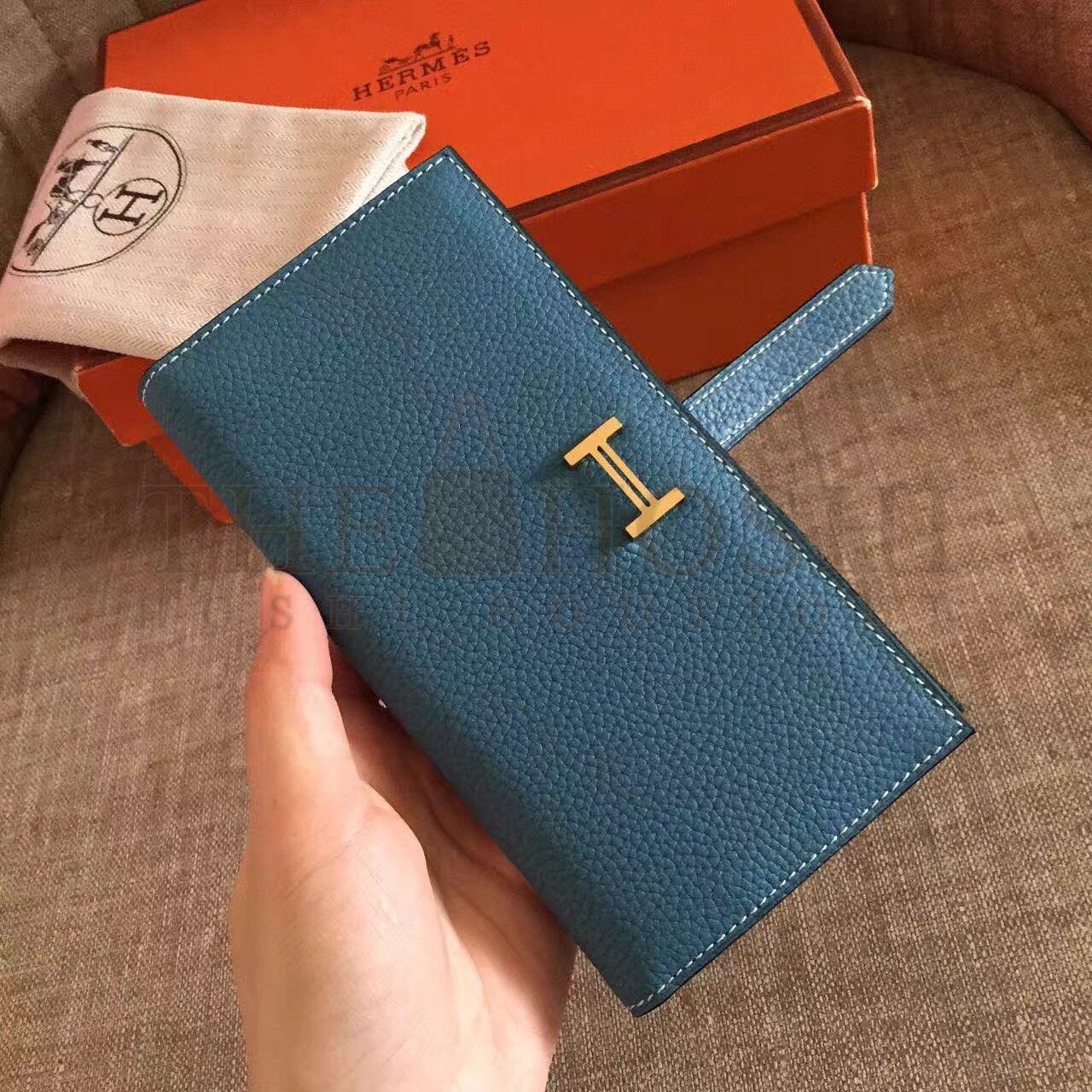 H**me5 Blue Jean Clemence Bearn Gusset Wallet Master Quality