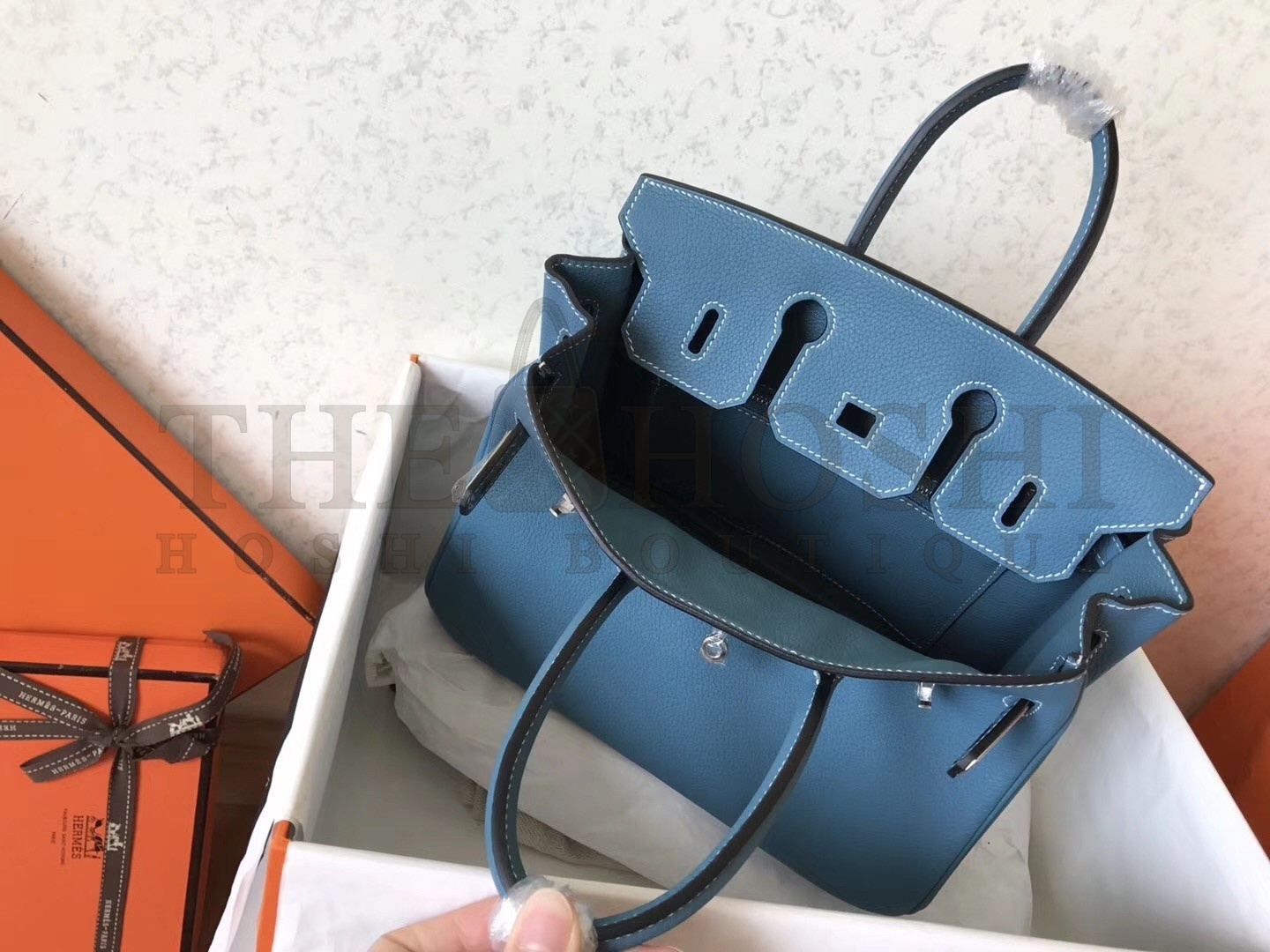 H**me5 Blue Jean Birkin 25cm Clemence Handmade Bag Master Quality