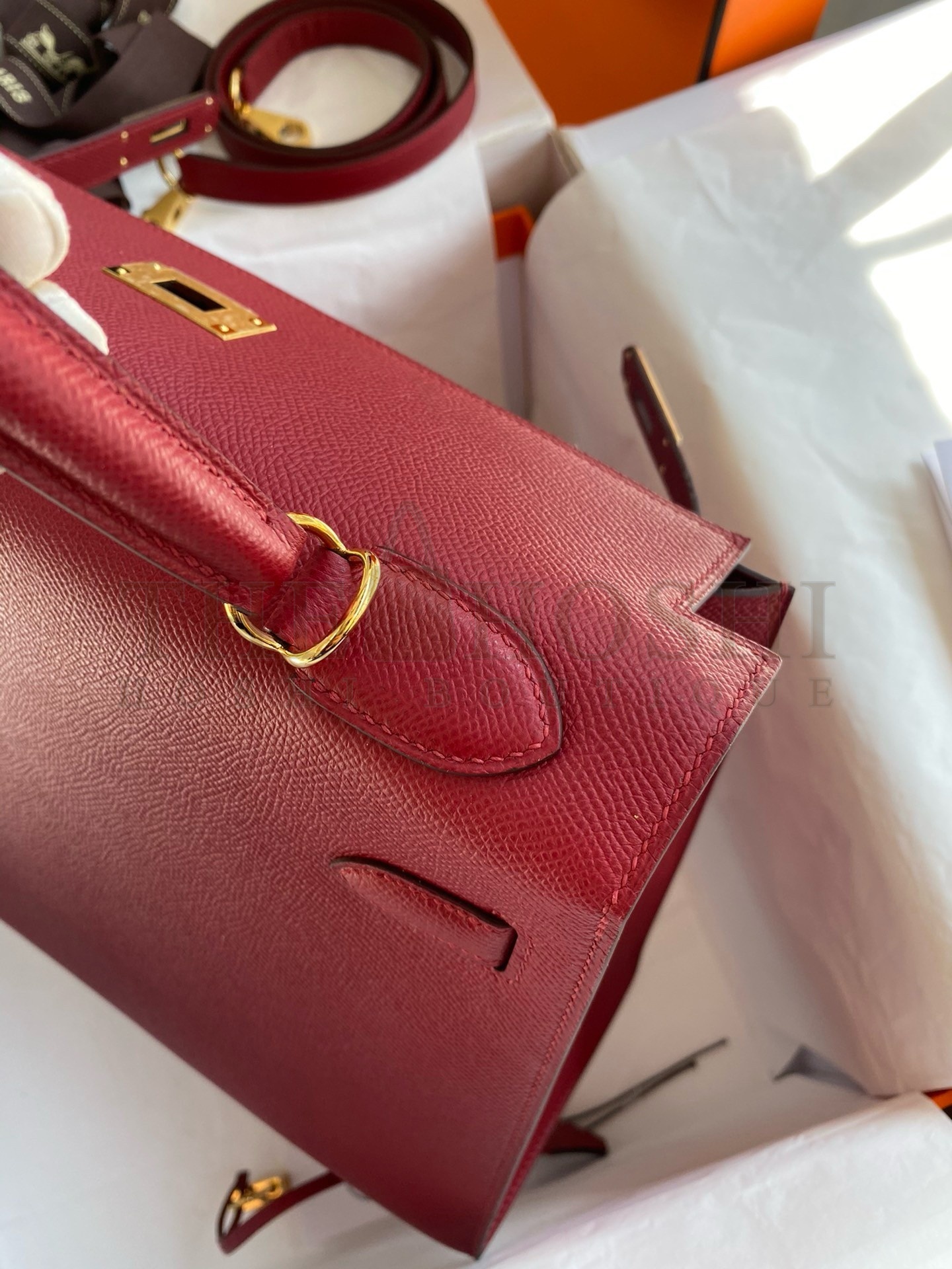 H**me5 Kelly Sellier 32 Handmade Bag In Red Epsom Calfskin Master Quality